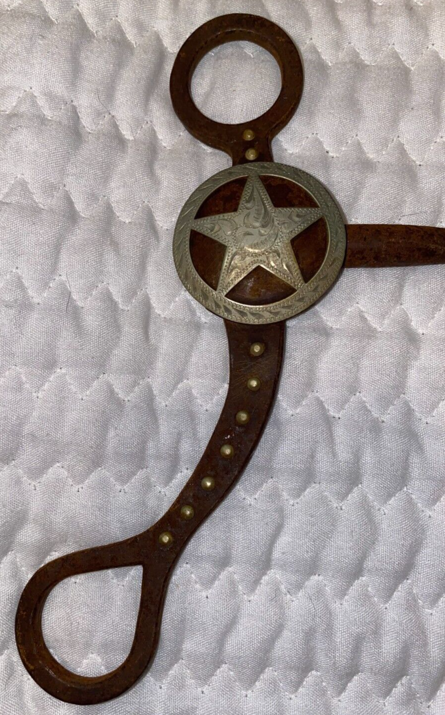 5 1/4'' BROWN IRON DOTTED TEXAS STAR WESTERN SNAFFLE BIT