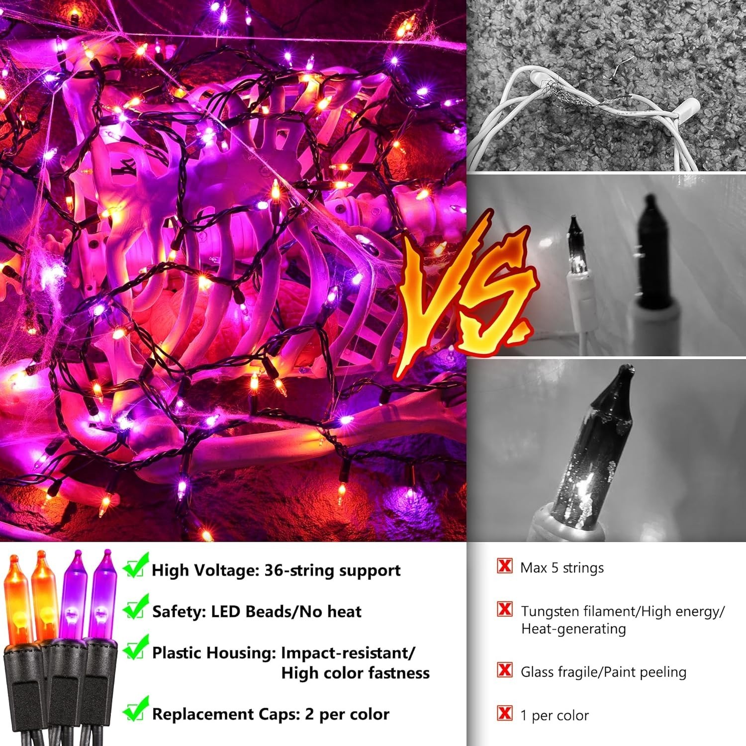 Joomer Orange Purple Halloween String Lights, 19.5FT 100 LED Mini String Lights,
