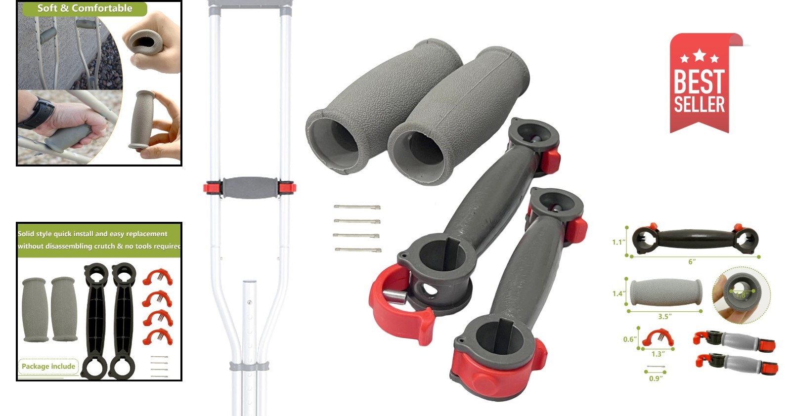Crutch Solid Hand Grips Kit - 2 Durable Replacement Handles for Comfort & Safety