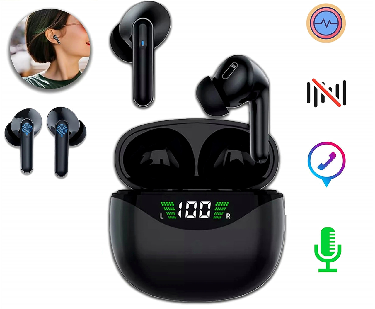 TWS Bluetooth Earbuds Waterproof Bluetooth 5.1 Headset Noise Cancelling Wireless