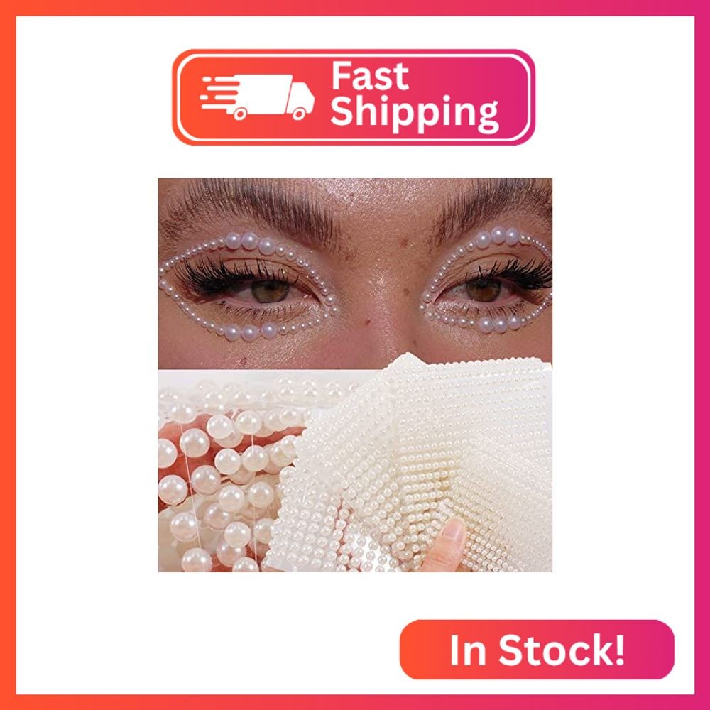 White Pearl Eyes Face 3D Self Adhesive Nail Rhinestones Temporary Tattoo Gems Do