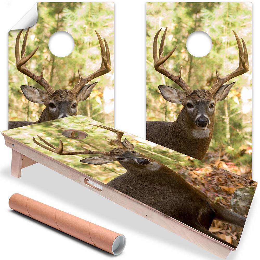 Deer In The Woods Cabin Cornhole Board Wraps and Decals Vinyl Sticker