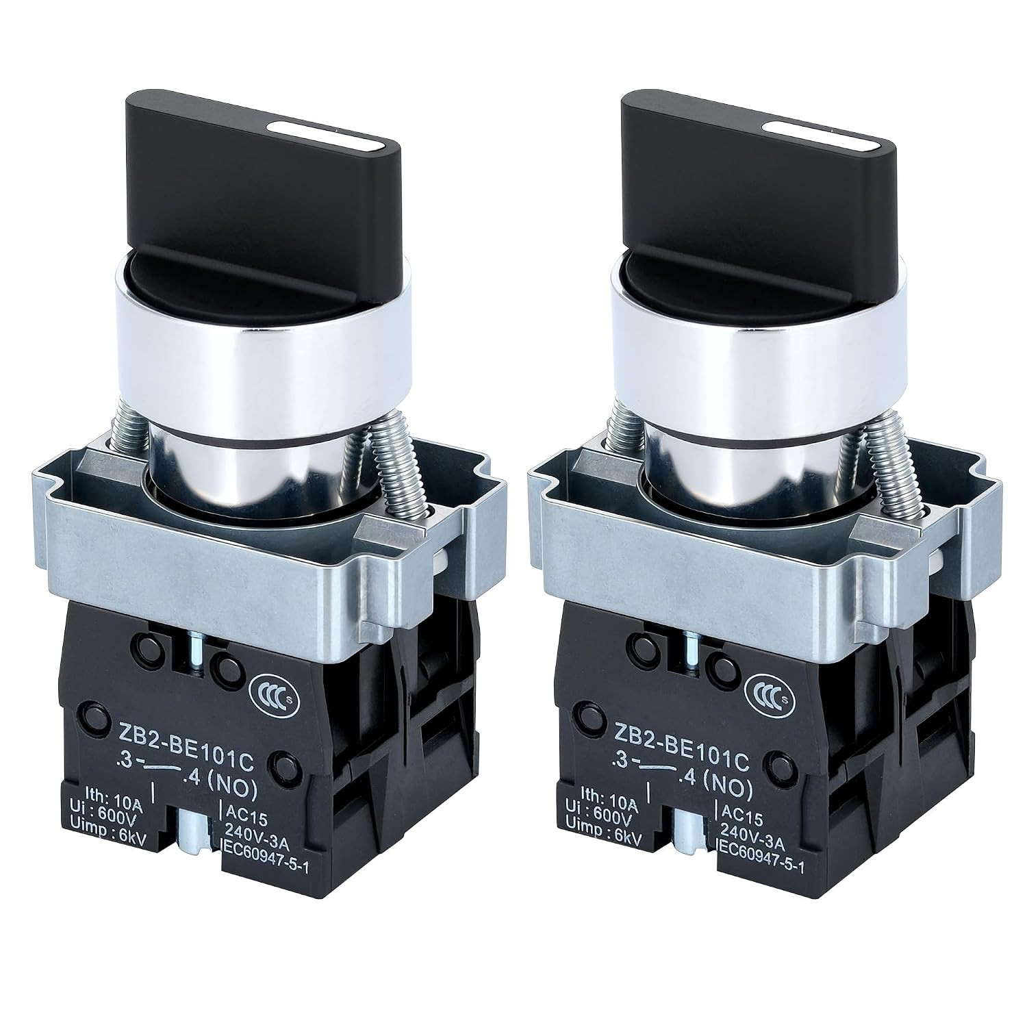 22Mm 3 Position Maintained Selector Switch, 2NO 660V 10A Industrial Grade Metal