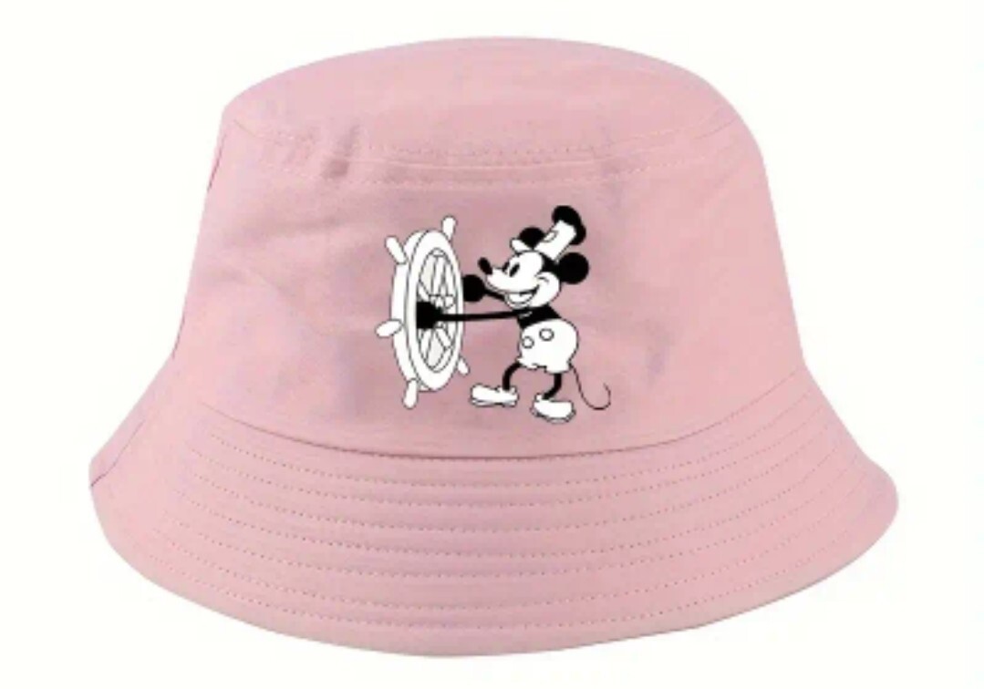 New Cartoon Mickey Mouse Pattern Pink Bucket Hat Stylish  for Disneyland Girl's