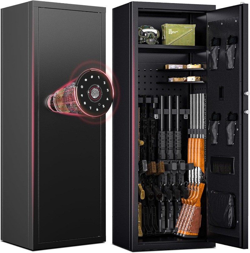 12-15 Gun Safe for Rifles and Pistols Large Fingerprint Rifle Safe Password Lock
