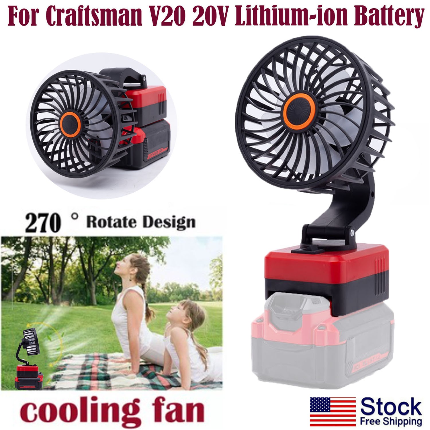 2USB Port Jobsite Fan Mini Outdoor ABS Camping Fan For Craftsman 20V V20 Battery