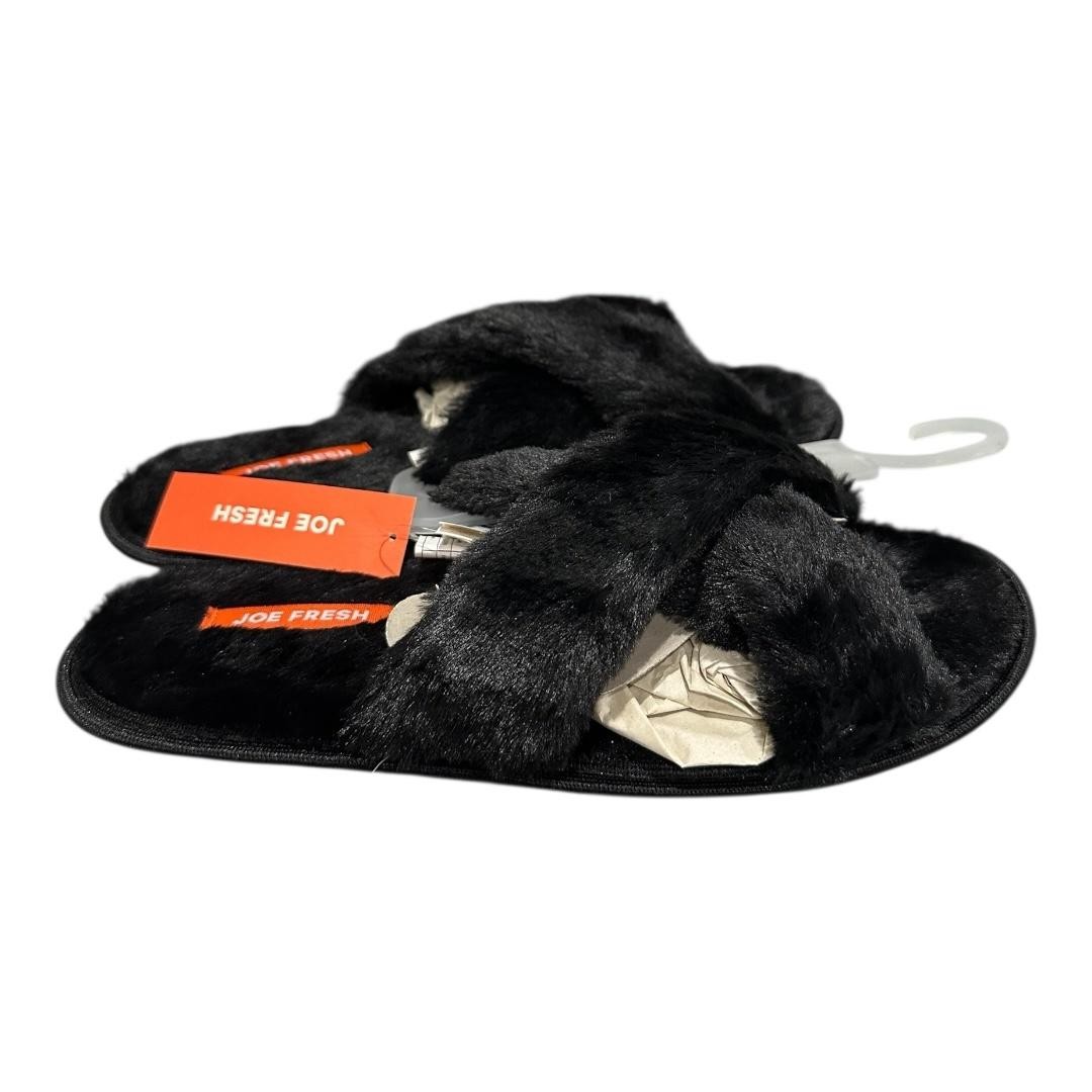 Joe Fresh Slippers Womens Size 9 Black Faux Fur Slide House Shoes Cozy Fuzzy