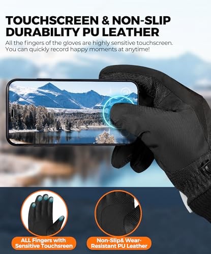 Snow Winter Gloves made with Waterproof/Touchscreen/Thermal Warm Medium Black