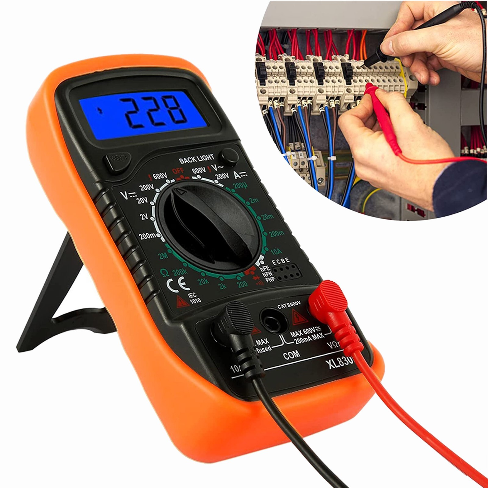 Digital Multimeter AC DC Voltmeter Ammeter Ohmmeter Back Probe Test Leads