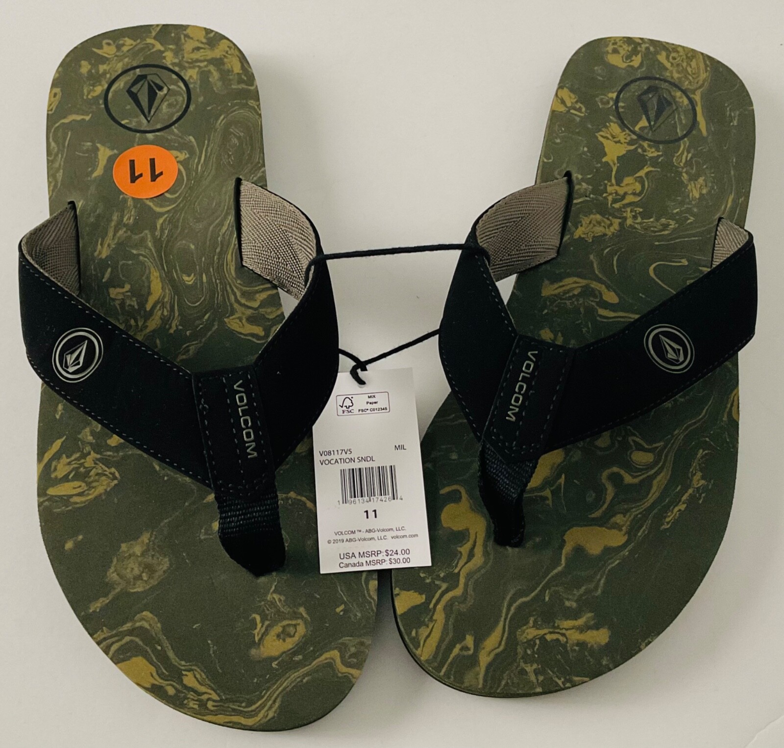 New VOLCOM VOCATION Sandals Men's Flip Flops In Many Colors and Sizes