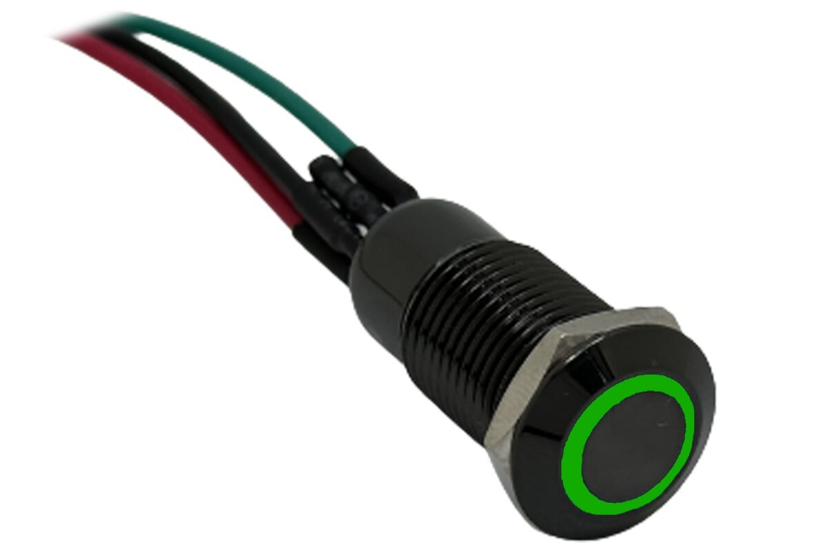 1/2" Momentary Stainless Steel Switch Push Button w/ Green Halo Harness 12mm 12V
