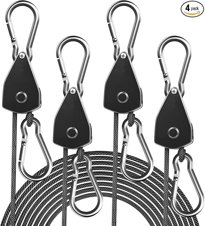 4-Pack 1/8" Adjustable Rope Hanger, Heavy Duty Ratchet Tie down Strap