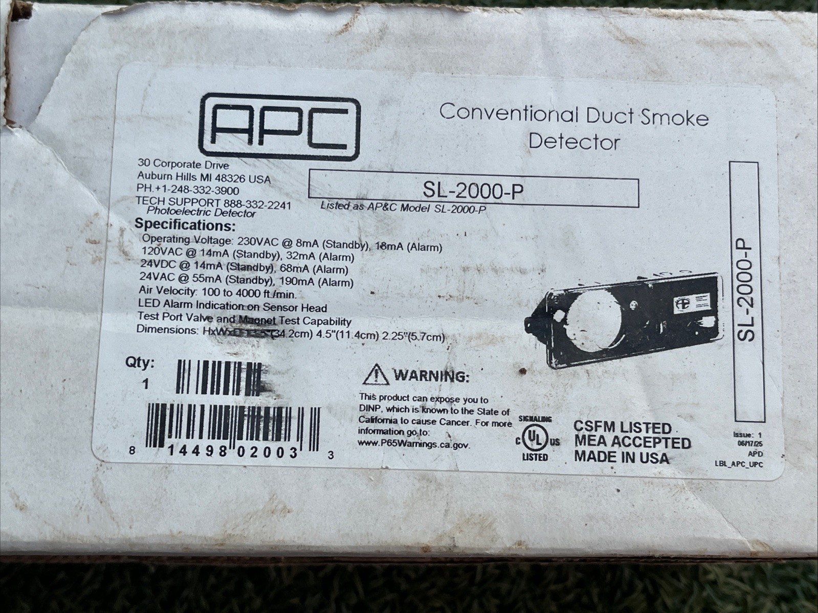 NEW APC SL-2000-P Conventional Duct Smoke Detector USA FREE SHIP
