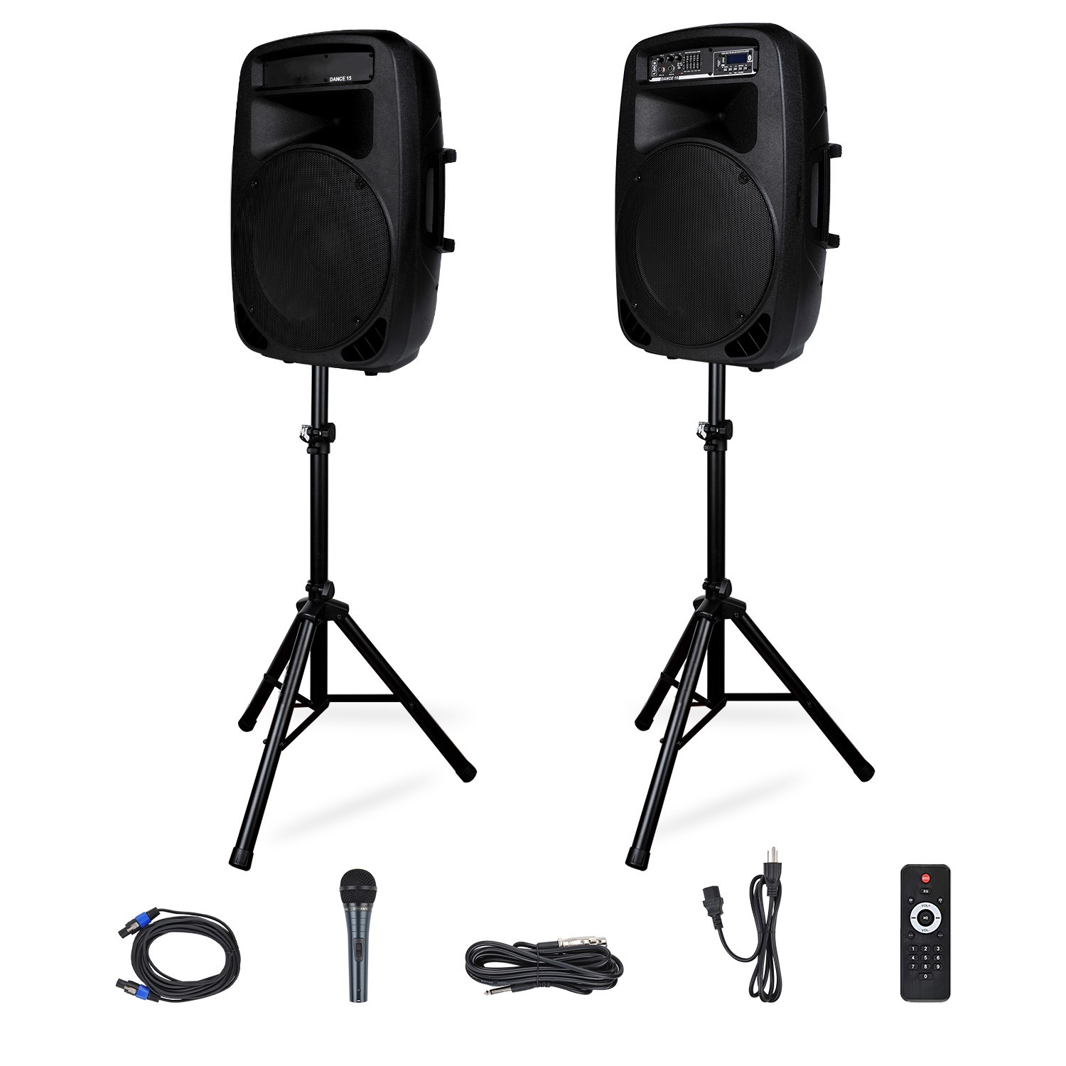 PRORECK Party 15 2000W 15" Powered Bluetooth PA System LED Lights Mic Stands DJ