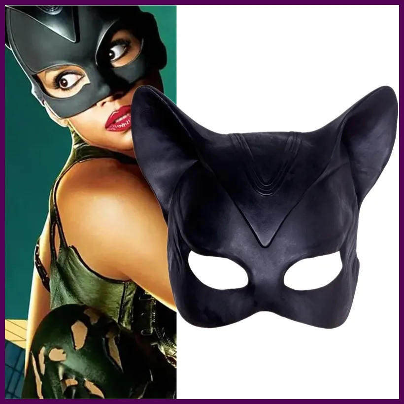 Sexy Cat Woman Selina Kyle Latex Mask Superhero Movie Cosplay Costume Halloween