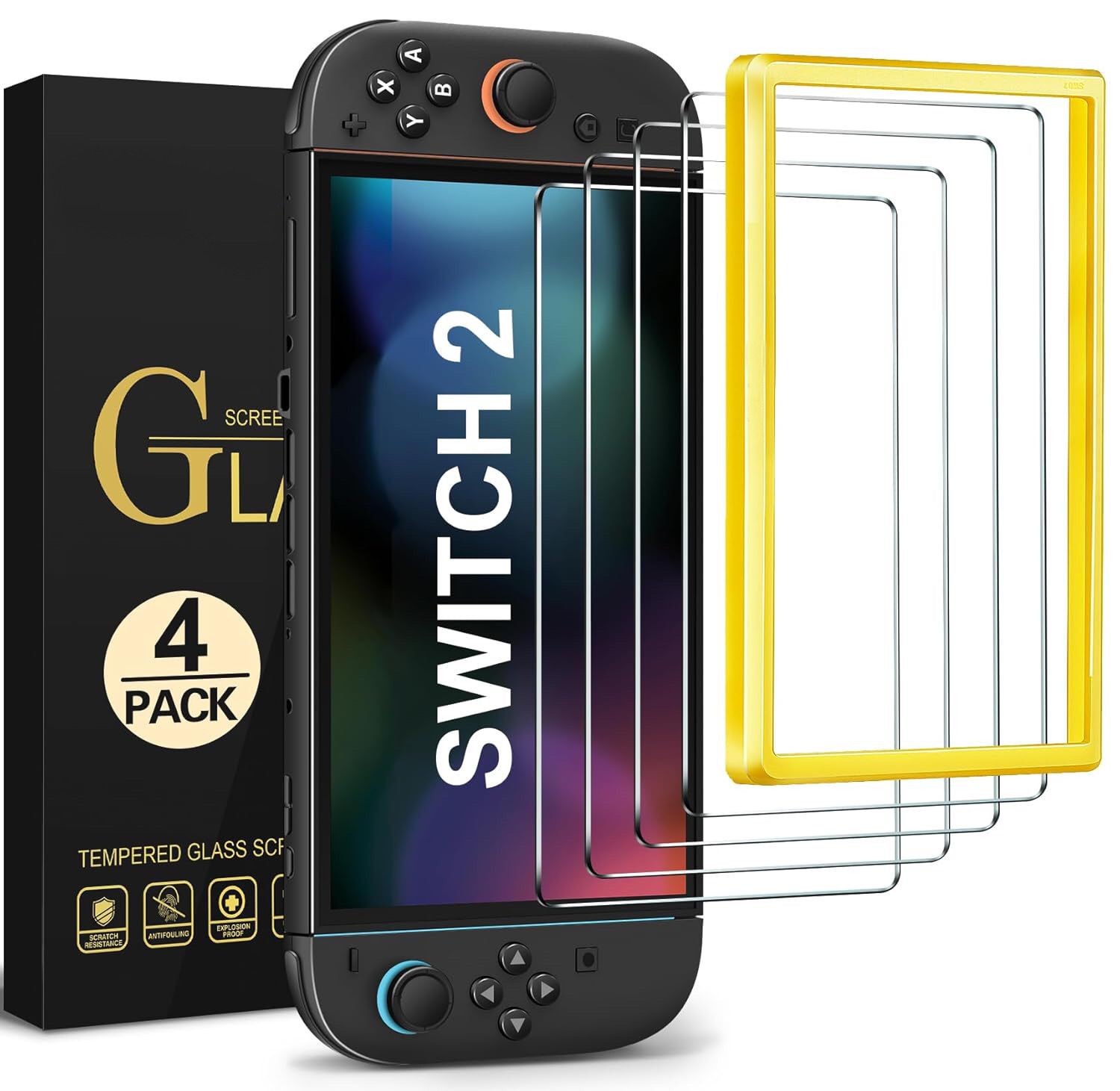 4-pack Tempered Glass Screen Protector for Nintendo Switch 2 w Alignment Frame