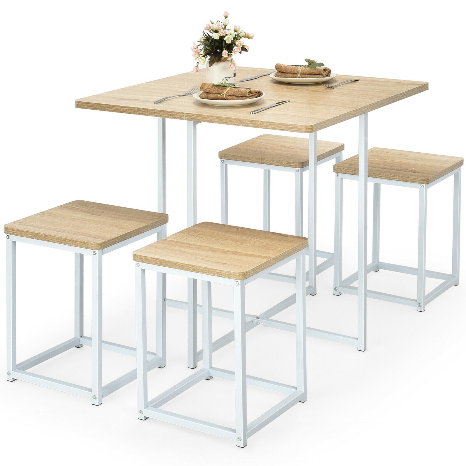 5 Piece Dining Table And Chairs Set Metal Legs Compact Space Bar Pub Kitchen
