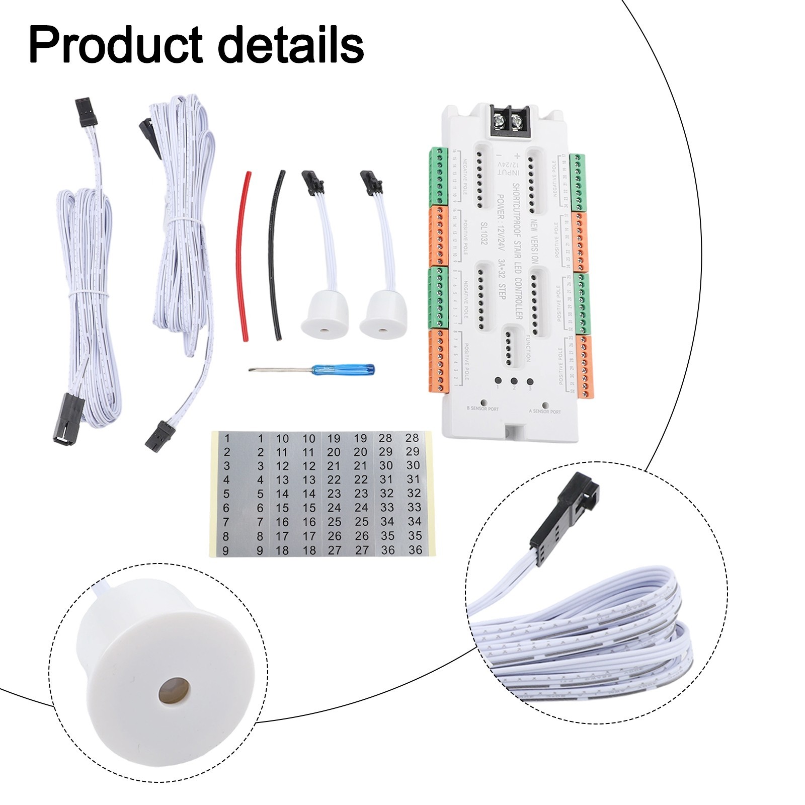 Stair LED Controller 32 Channels UL1032 with Dual AB Sensor Wiring Guide