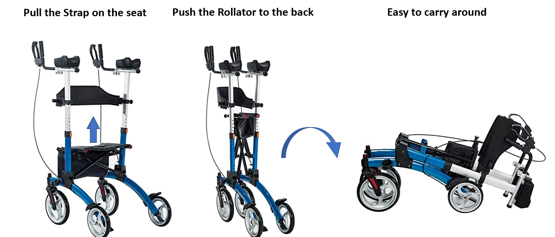 Upright Rollator Stand Up Folding Rollator Walker with Padded Armrests & Seats