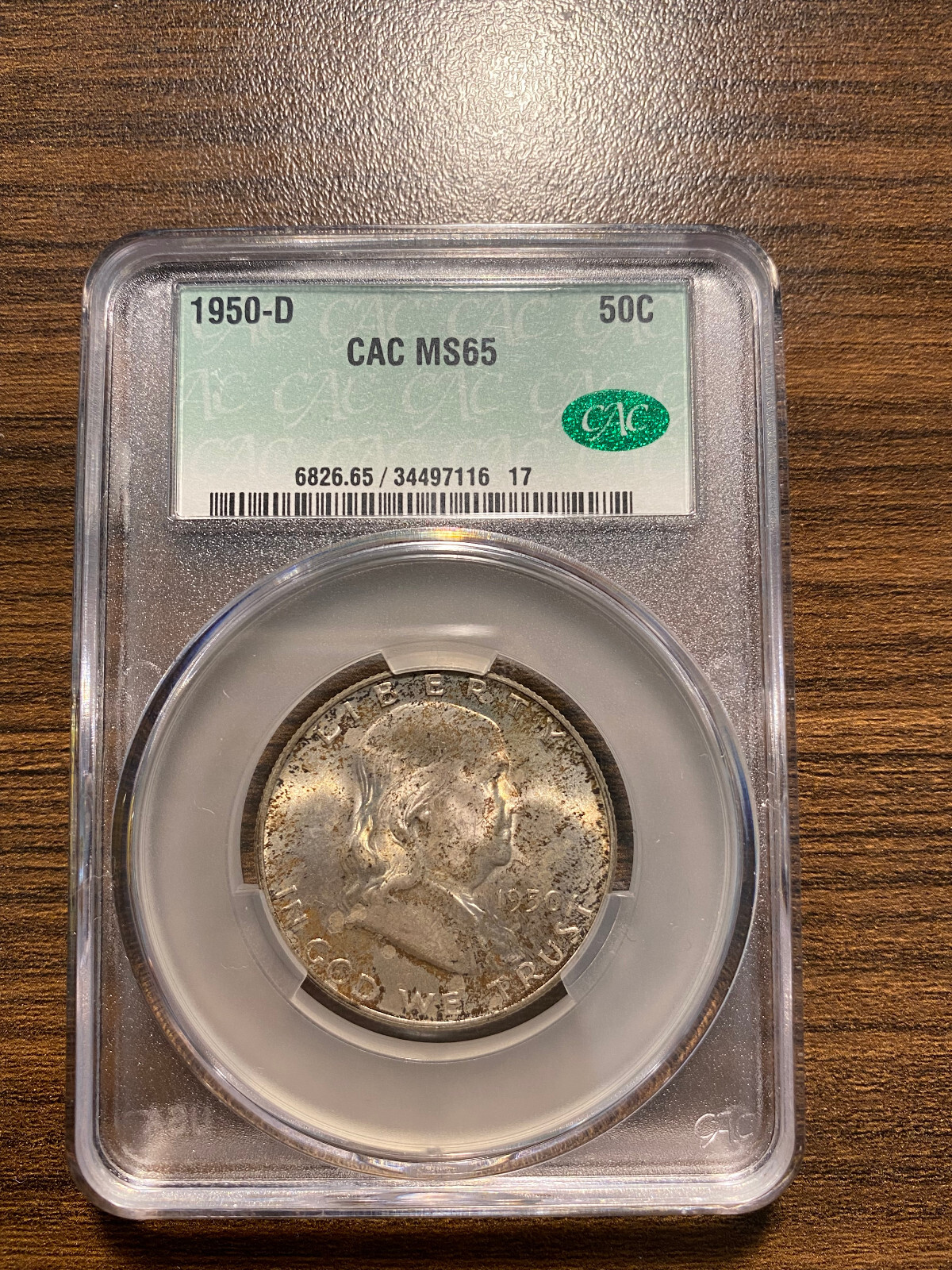 1950-D Franklin Silver Half Dollar 50C CAC MINT STATE 65 MS 65