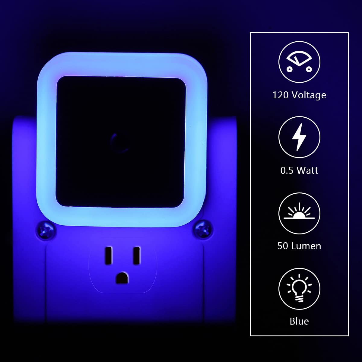6 Pack Blue LED Night Light Plug In, Dusk to Dawn Sensor Automatic on and Off