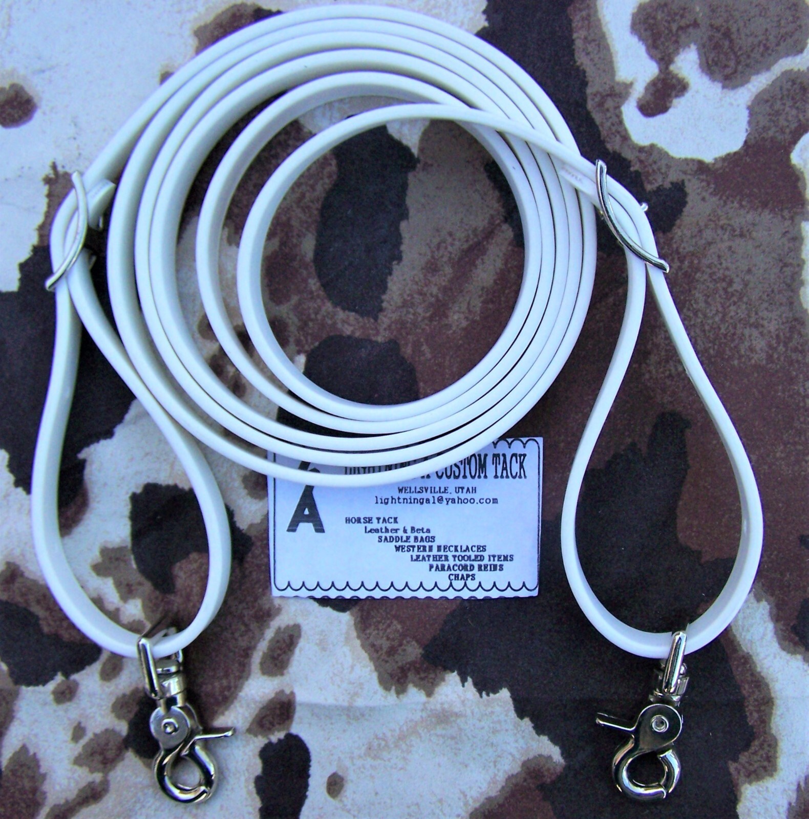 6', 8', 9' Reins Loop WHITE Bio-thane Rein Barrel Roping Contest Single 3/4"