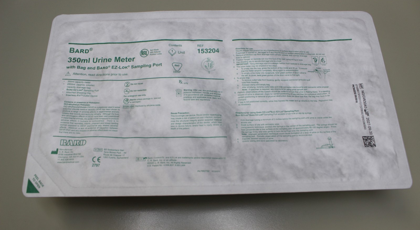 BARD 350ml Urine Meter EZ-Lok Sampling Port