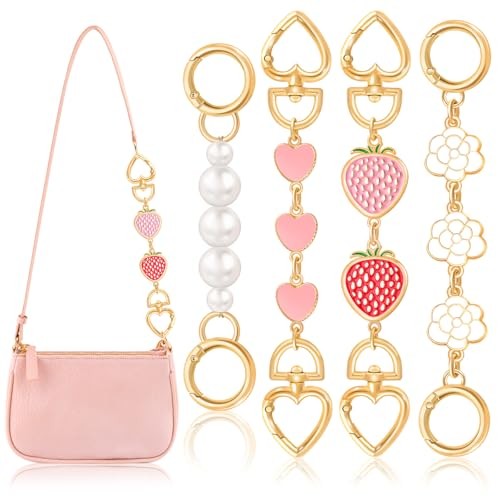 4Pcs Bag Extender Chain A16 4pcs White and Pink Bag Extender Chain(multishapes)