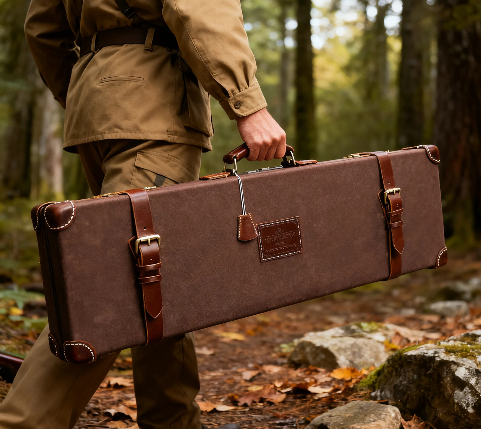 Canvas Leather Shotgun Hard Case Firearm Box Flannel Lined-Fit 28" to 32" Barrel