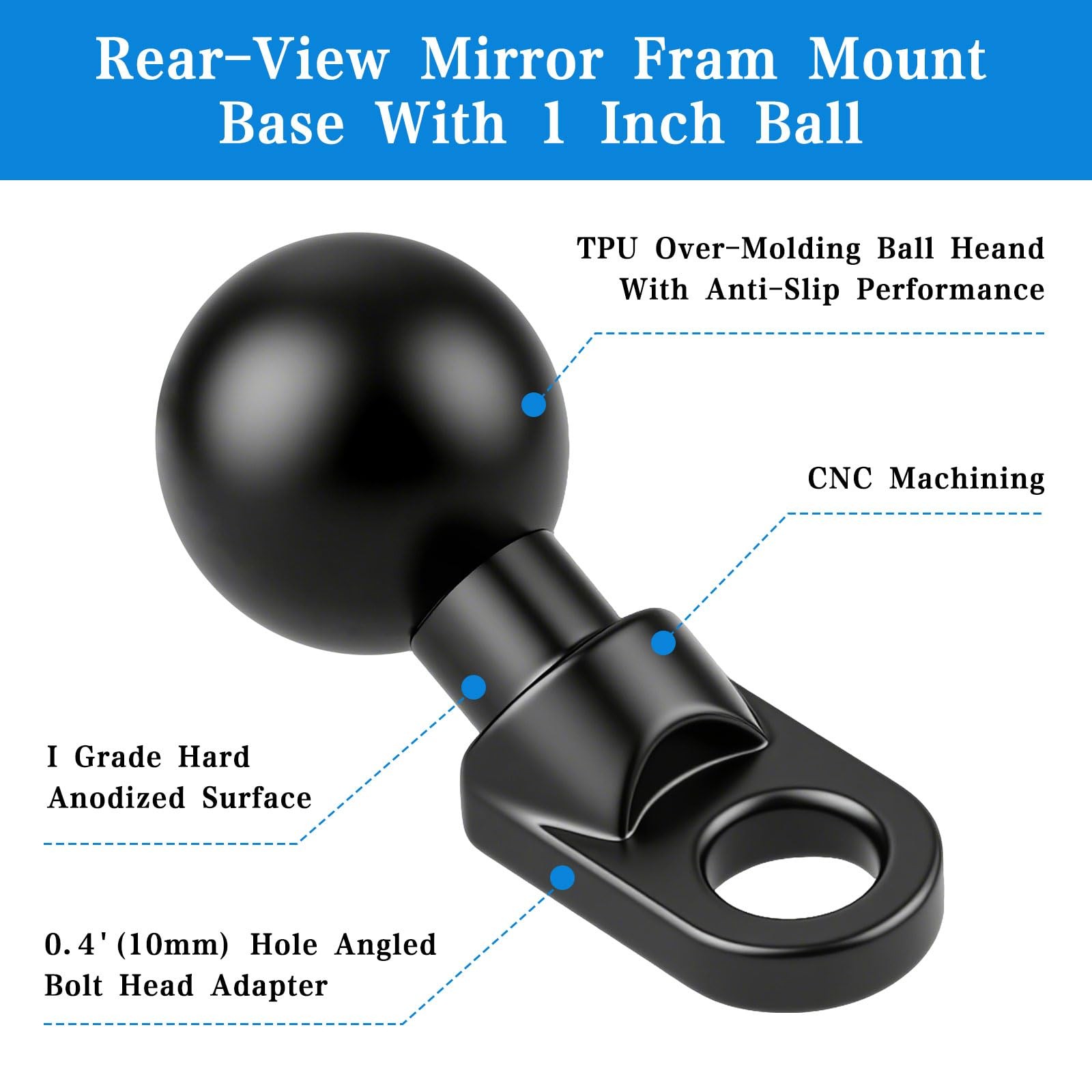 2 Pack Angled Bolt Head Adapter Ball Base with 1" and 10mm Black