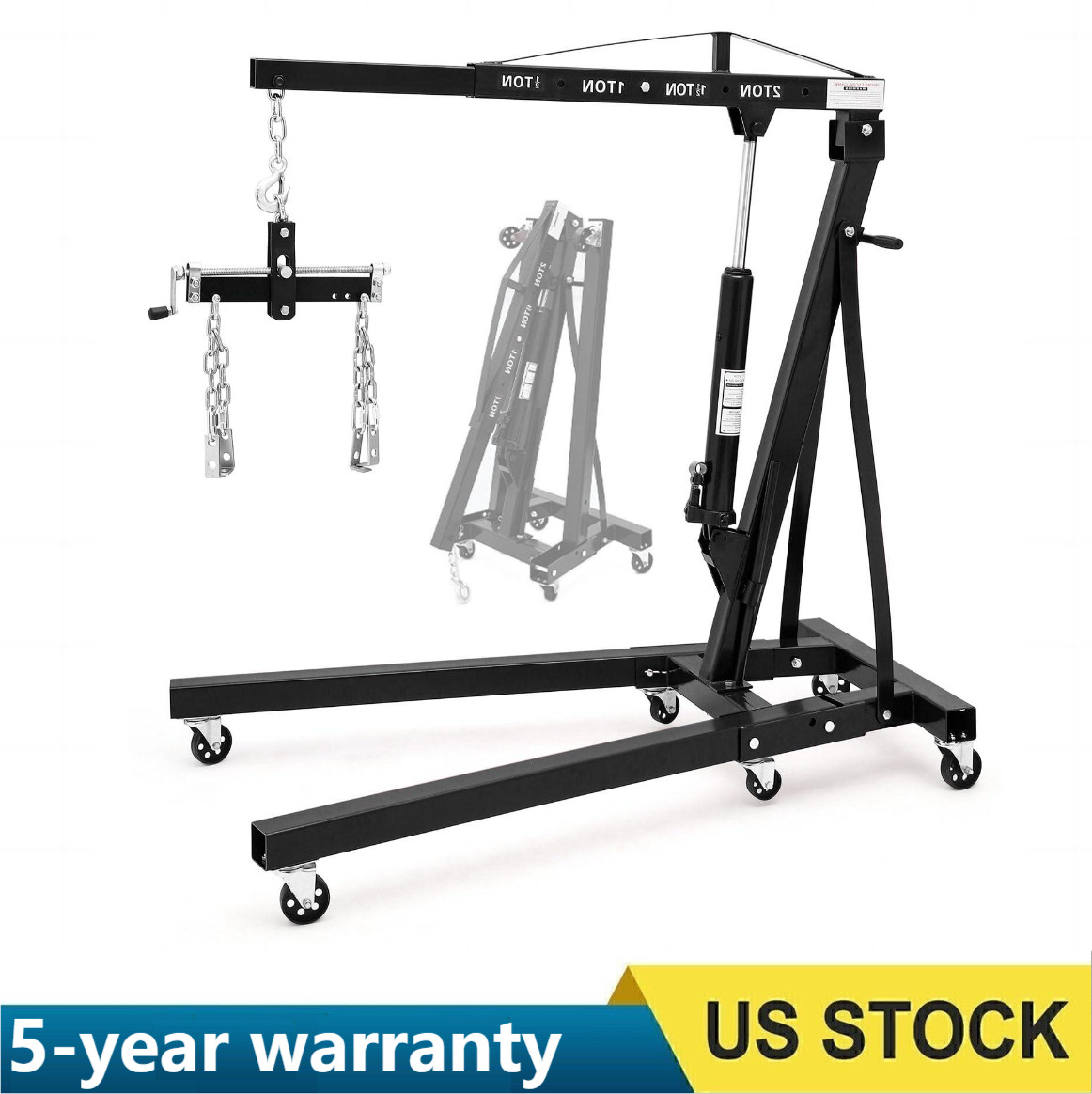 🚩2 Ton Folding Engine Hoist Cherry Picker Shop Crane Hoist Lift 4400lbs w/ Leve