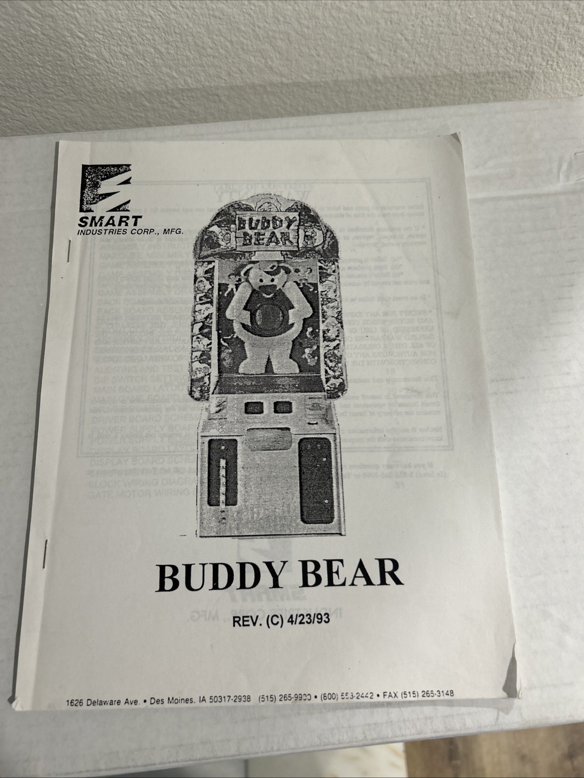 Buddy Bear Smart Industries Arcade Game OWNERS manual