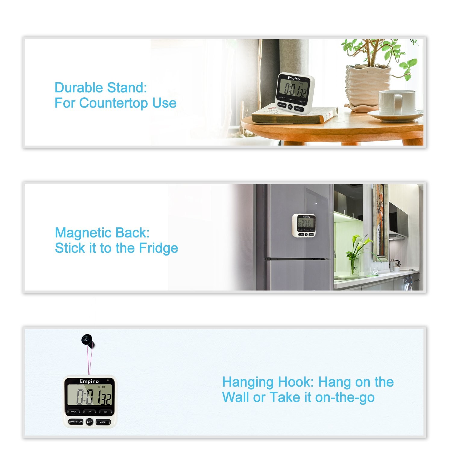 Digital Kitchen Timer - Empino Upgraded 24-Hours Cooking Timer Clock Countdow...