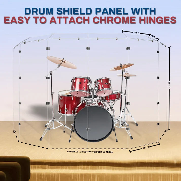 Drum Shield 2ft. x 6 ft. Panels,Clear Acrylic Drum Shield for Drum Cage,Drum Kit