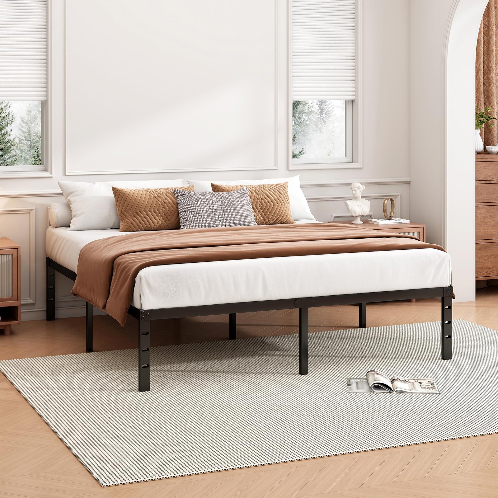18 Inch Full Bed Frame - Sturdy Metal Platform Full Size, No Box Spring Neede...