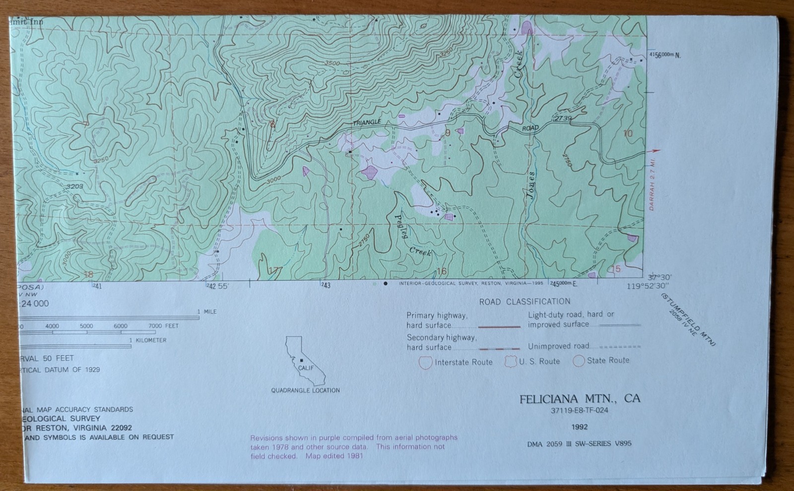USGS Topo Map 7.5' Quad Feliciana Mtn., CA 37119-E8-TF-024 (1992)