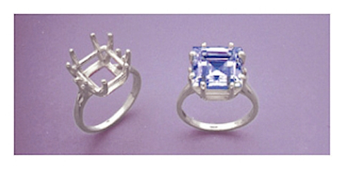 (10x10-11x11mm) Square 8-Prong Sterling Silver Pre-Notched Ring Setting Size 7