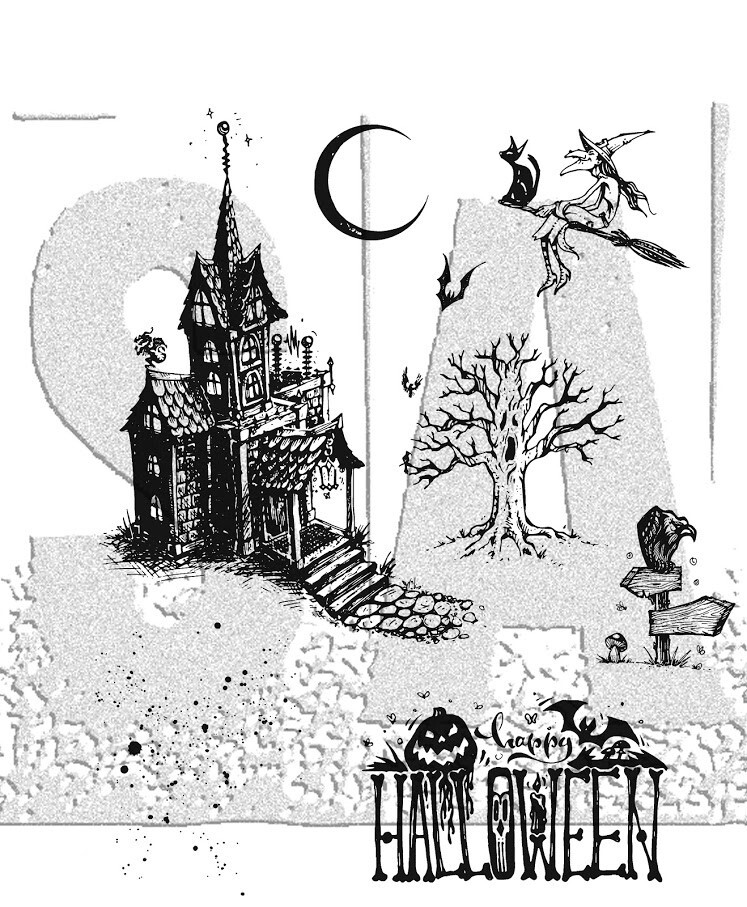 Tim Holtz Stampers Anonymous "HAUNTED HOUSE" Halloween Rubber Cling Stamp Set