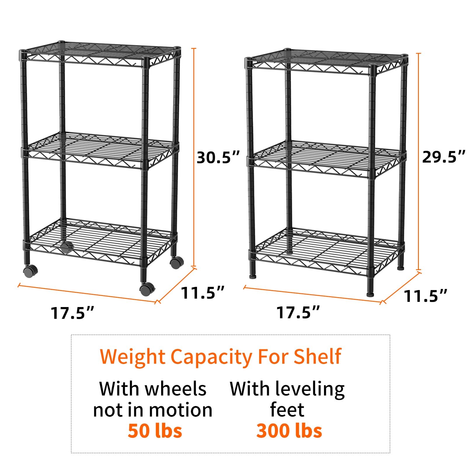 3 Tier Wire Shelving Unit with Wheels Adjustable Metal Storage Rack Black