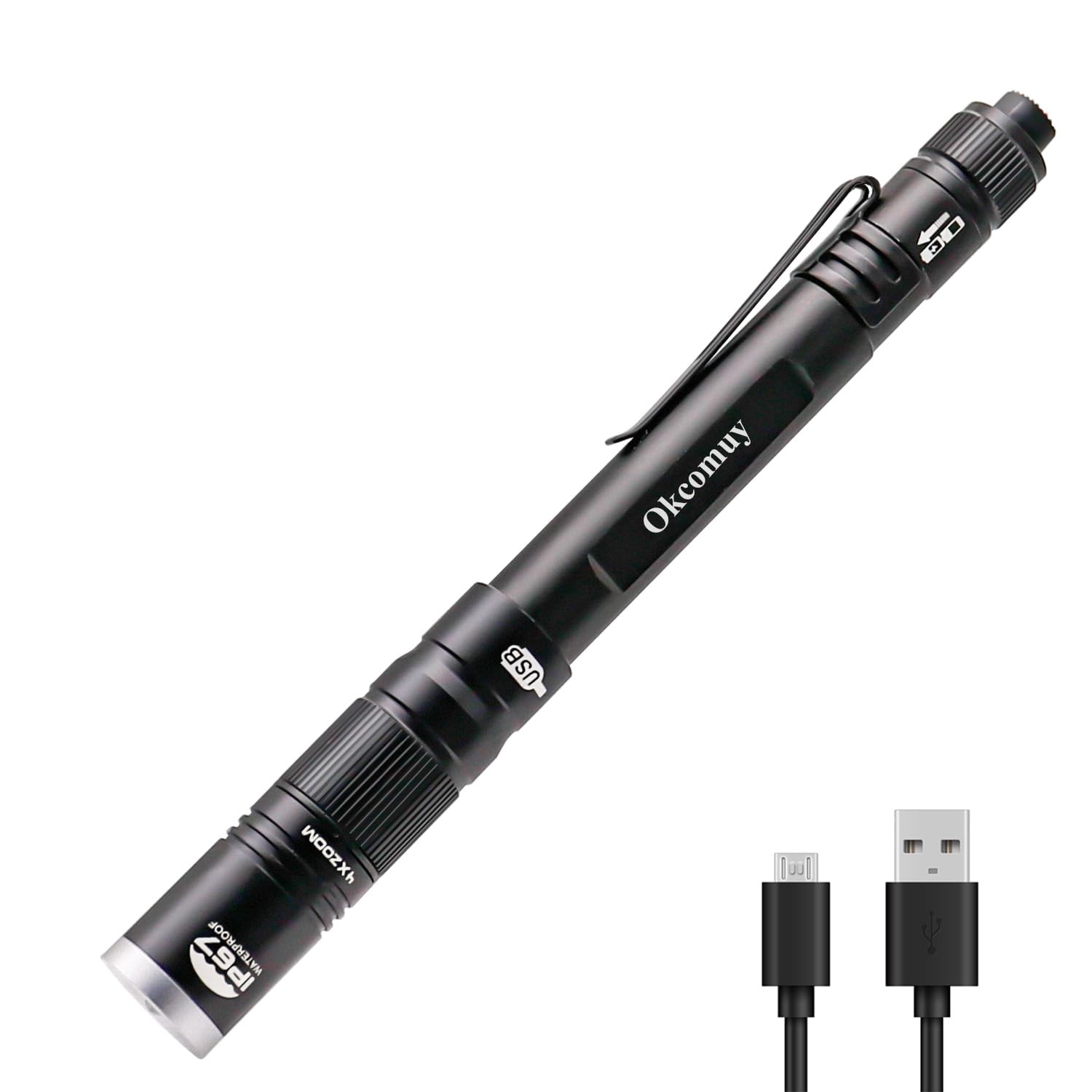 Covmax Rechargeable Pen Light Flashlight Ip67 Waterproof with Pocket Clip 4-zoom
