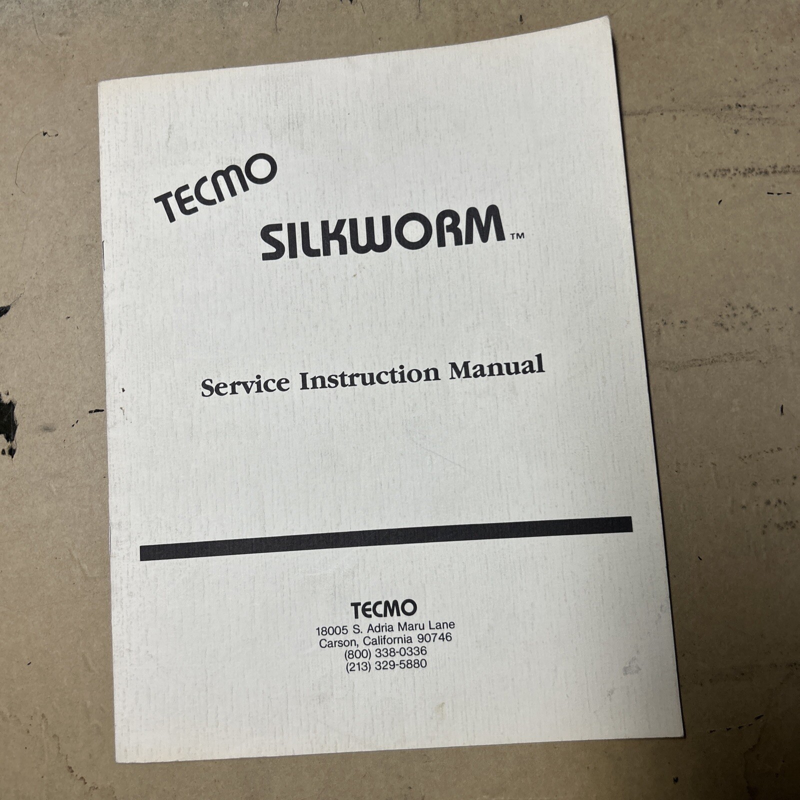 original Factory Tecmo Silkworm arcade video game owners manual
