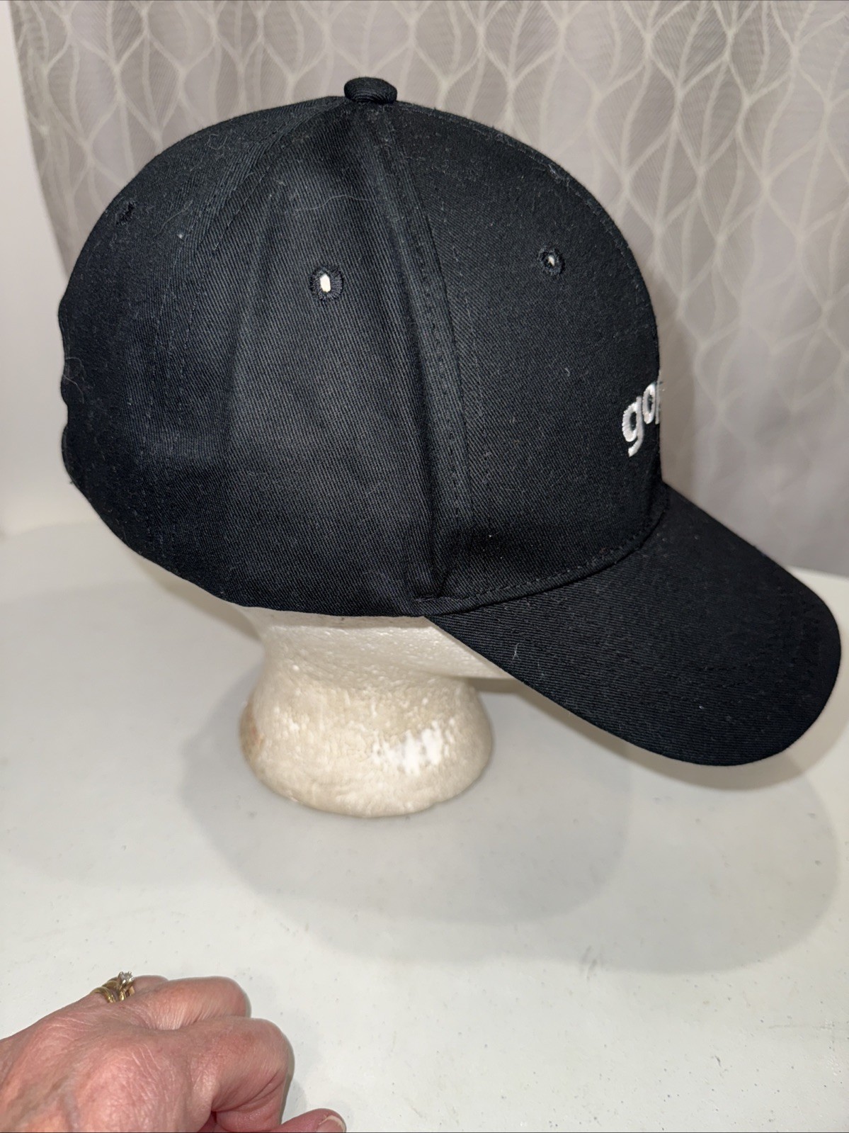 Gopuff in white on black hat cap Strap buckle