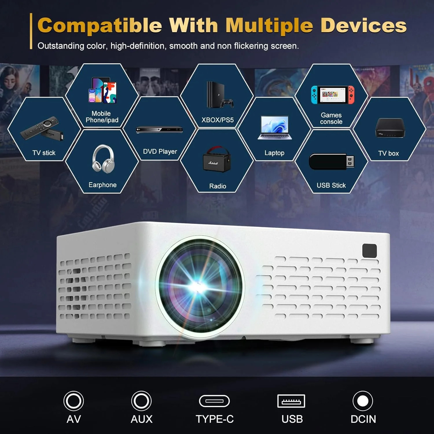 Smart support for 4K projectors,Comes with a mini stand ,Mini Projector with Ste