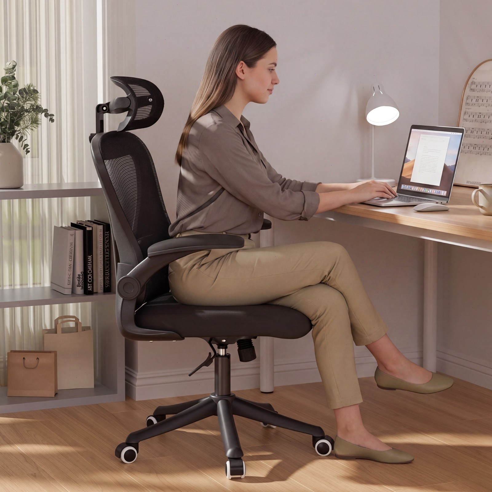 Computer office Chair Mesh Ergonomic Desk Chair with Wheels Flip-Up Armrests