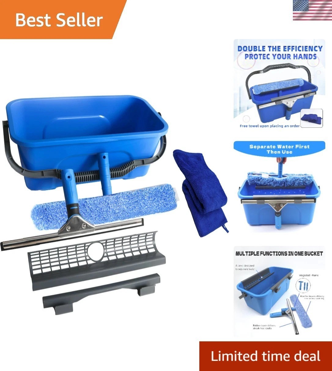 Window Cleaning Kit,Window Cleaning Squeegee kit with Bucket&Microfiber Scrub...