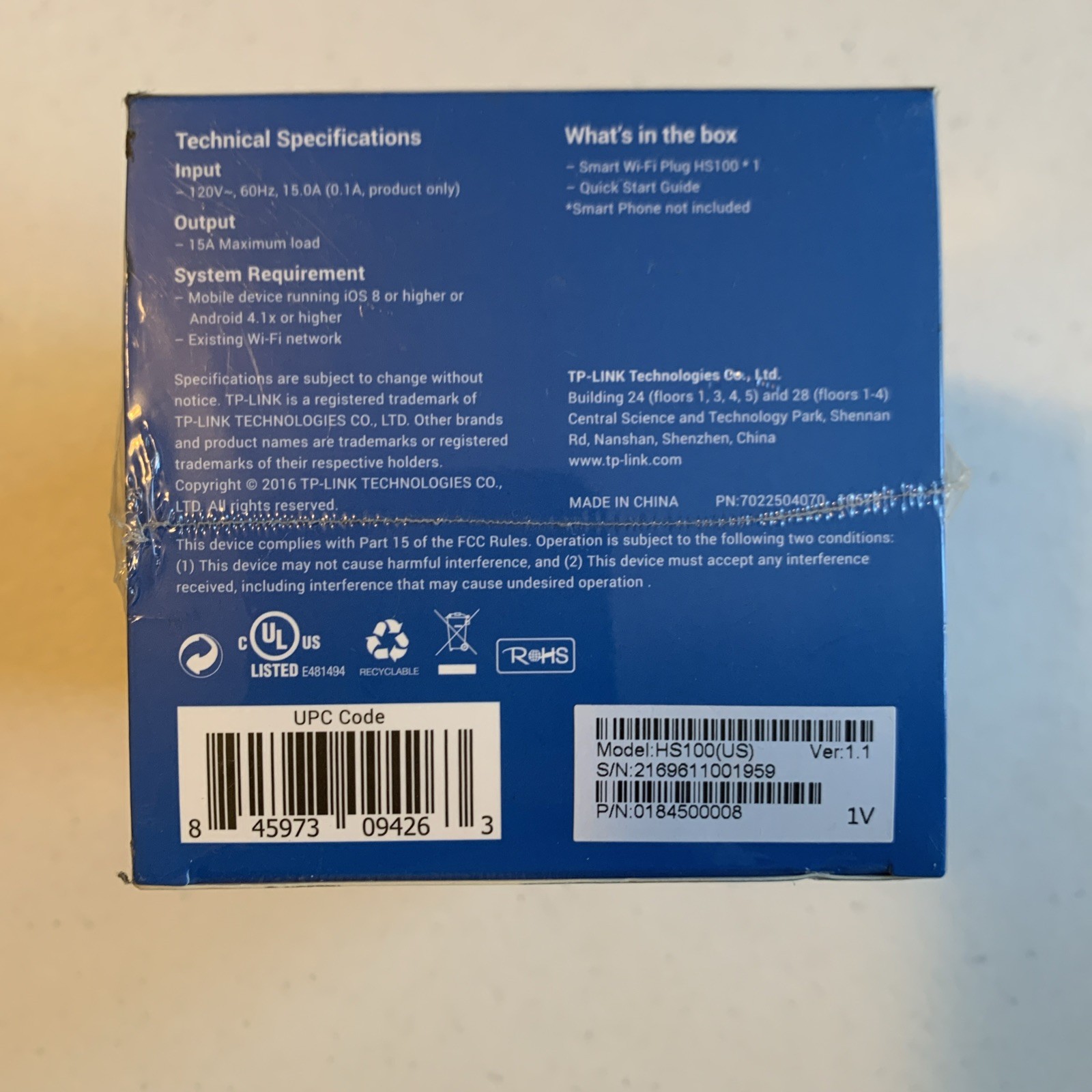 New Sealed TP-LINK HS100 Smart Wi-Fi Plug