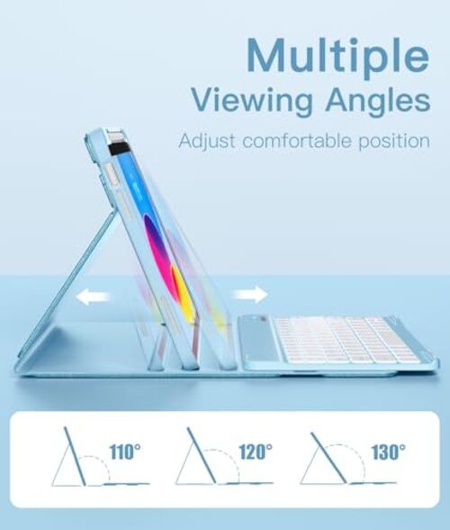 for iPad A16 Case with Keyboard - Mouse Backlit Wireless Detachable Sky Blue