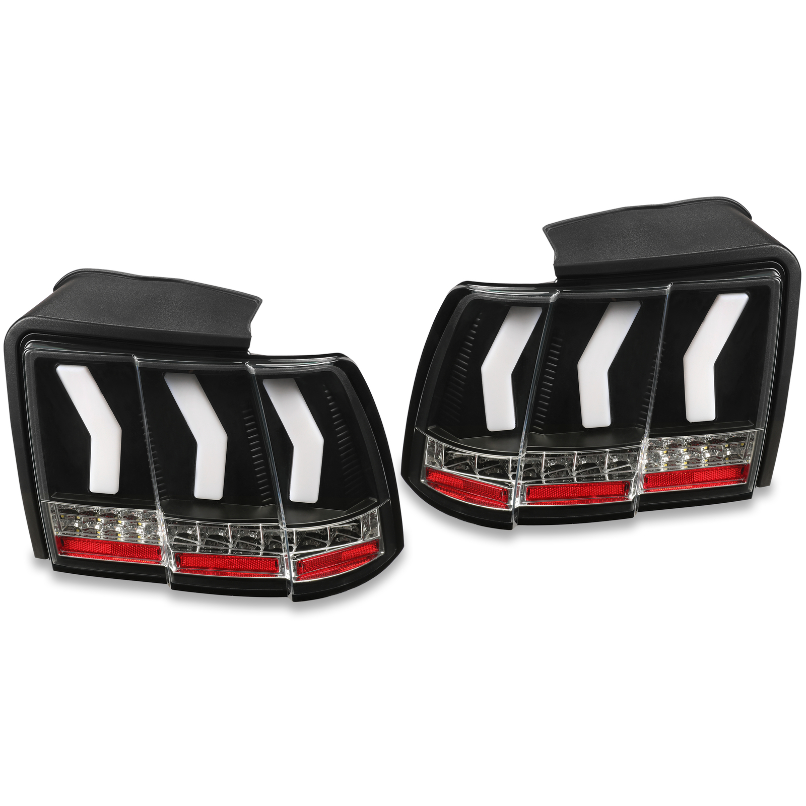 For 1999-2004 Ford Mustang Sequential Signal LED Tail Lights w/ Red Tube Black