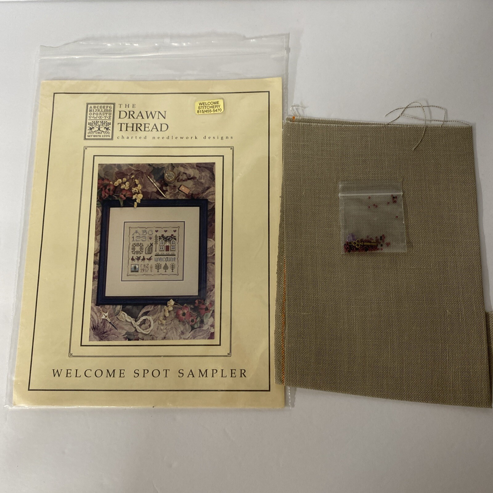 The Drawn Thread WELCOME SPOT SAMPLER Kit Linen & Embellishment Pack