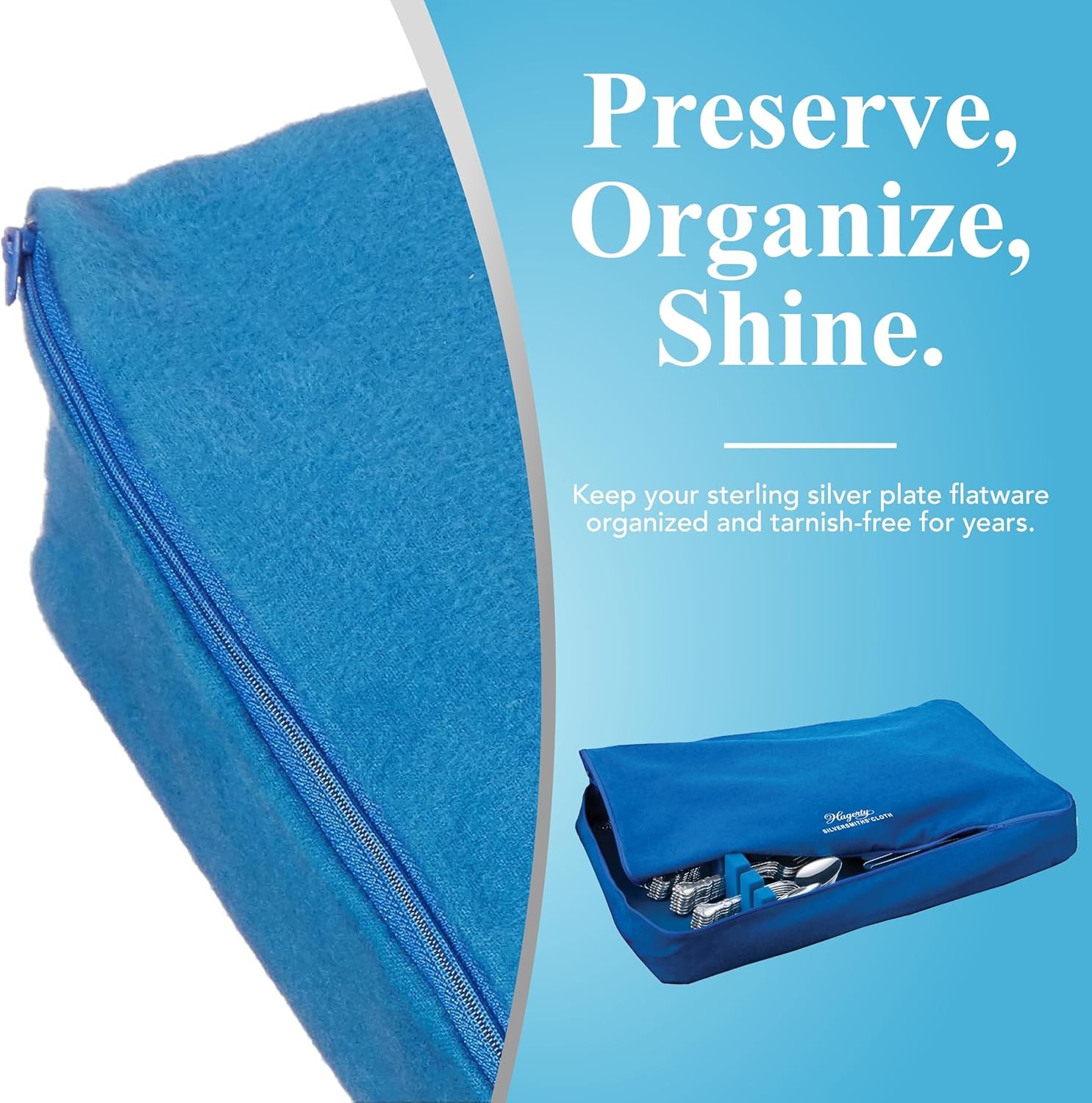 Hagerty Zippered Flatware Storage Drawer Liner –Tarnish Preventative Blue